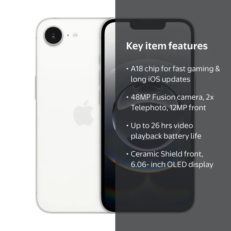 AT&T iPhone 16e 128GB White. Apple Intelligence. - Walmart.com
