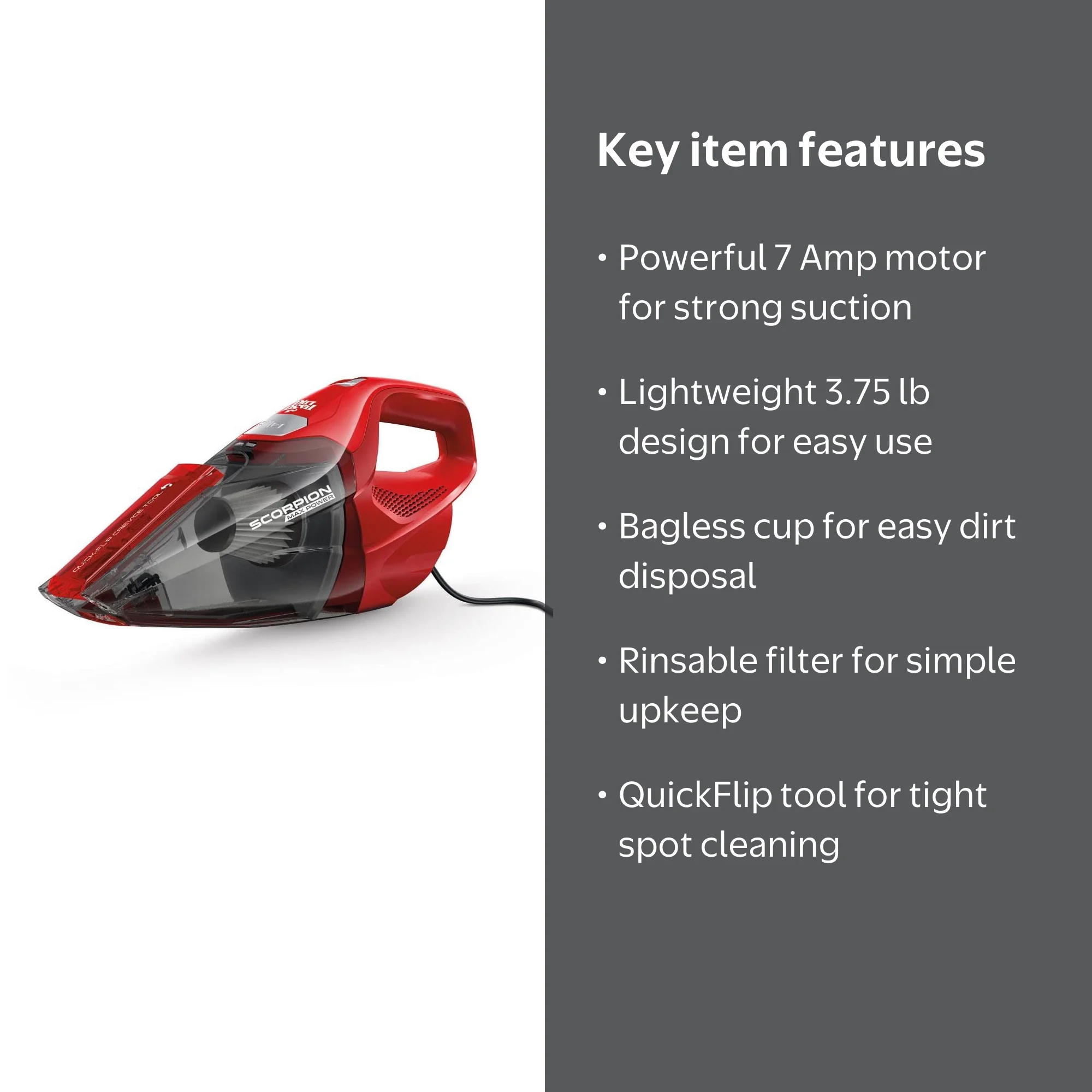 Dirt Devil, Hand Vacuum, SD20005RED, Portable with Crevice Tool