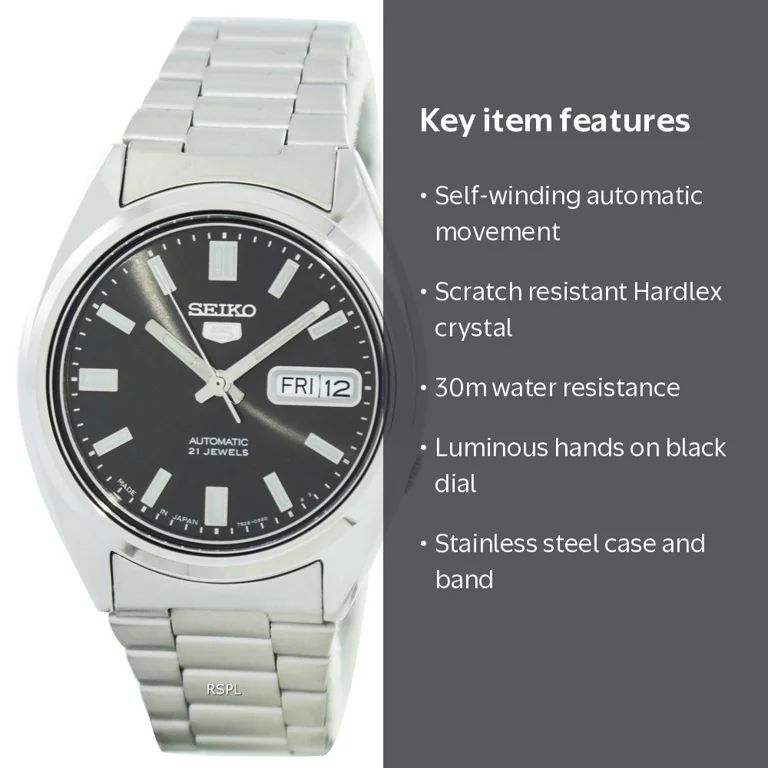 Seiko Japan Made 5 Automatic Men's Stainless Steel Watch with 21