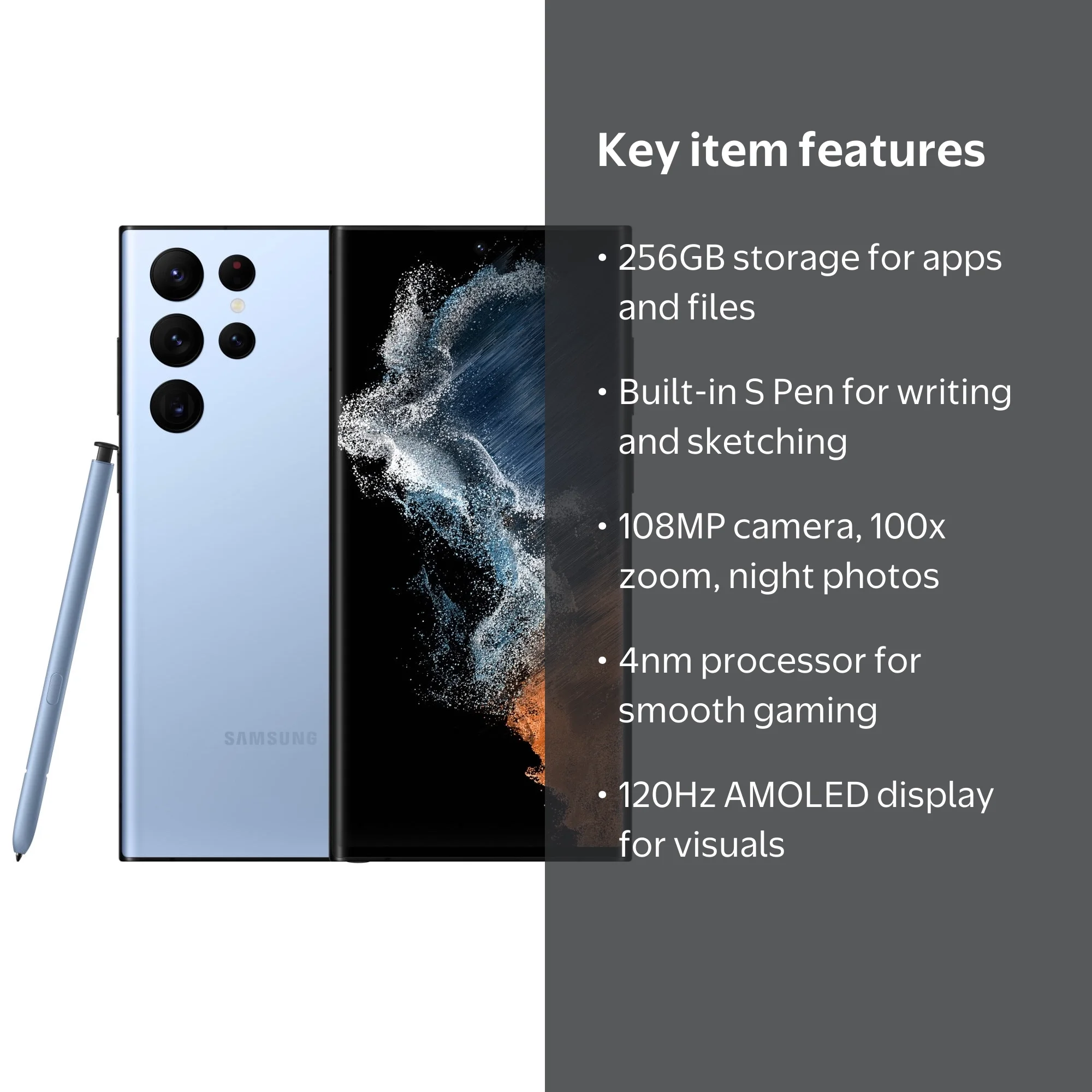 Samsung Galaxy S22 Ultra 5G Note, New 256GB Sky Blue Android Phone