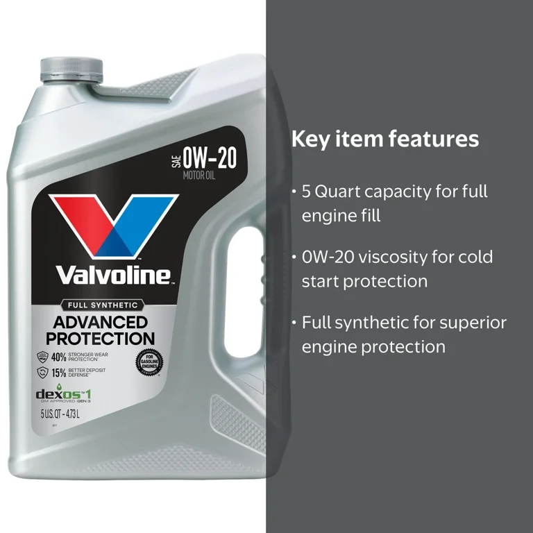 Valvoline, Full Synthetic Motor Oil, 0W-20, 5 Quart - Walmart.com