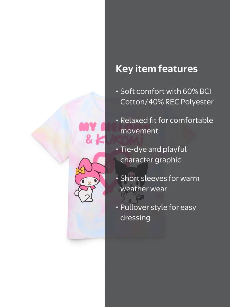 My Melody and Kuromi Girls Short Sleeve Graphic T-Shirt, Sizes 4