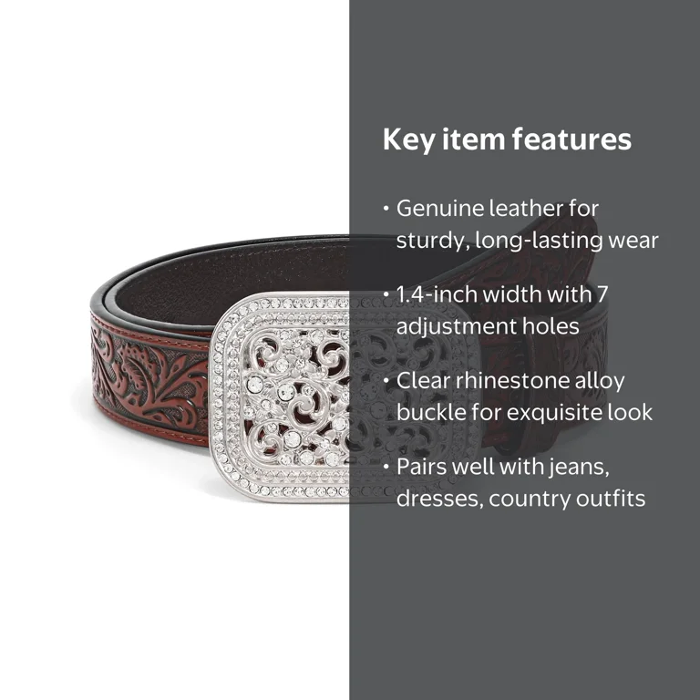 WHIPPY Western Genuine Leather Belt for Women Men Cowgirl Cowboy