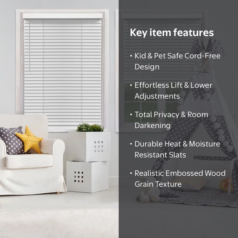 Richfield 2 Cordless Faux Wood Blinds - White - Walmart.com