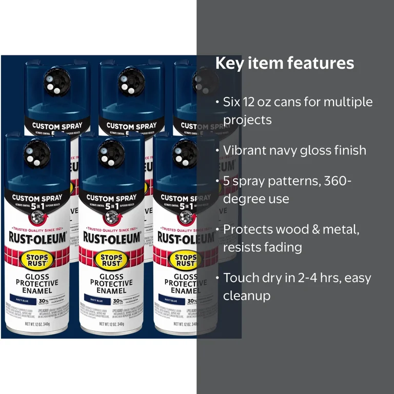Rust-Oleum, Spray Paint, 6 Pack, Navy, 72 oz, Gloss Finish