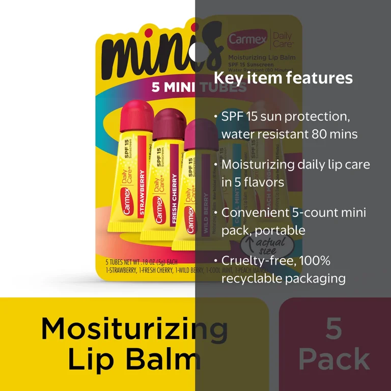 Carmex, Lip Balm, 0.18 oz Minis with SPF 15, Variety Pack of 5