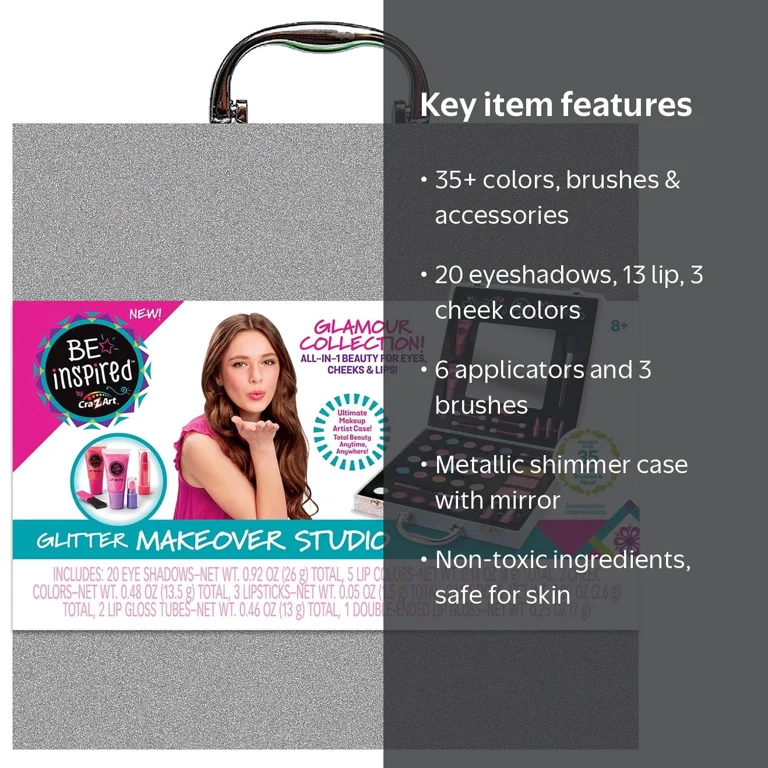 Cra-Z-Art Glitter Makeover Studio with Case Makeup Set for Tweens