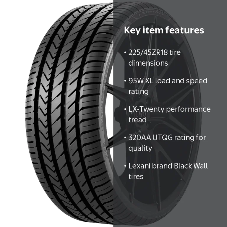 225/45ZR18 Lexani LX-Twenty 95W XL Black Wall Tire - Walmart.com