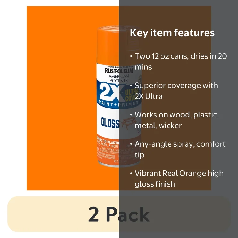 2 pack) Real Orange, Rust-Oleum American Accents 2X Ultra Cover