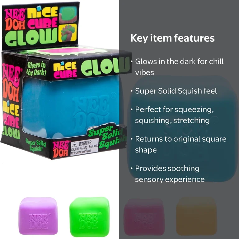 Schylling NeeDoh Nice Cube Glow - Sensory Toy with a Super Solid
