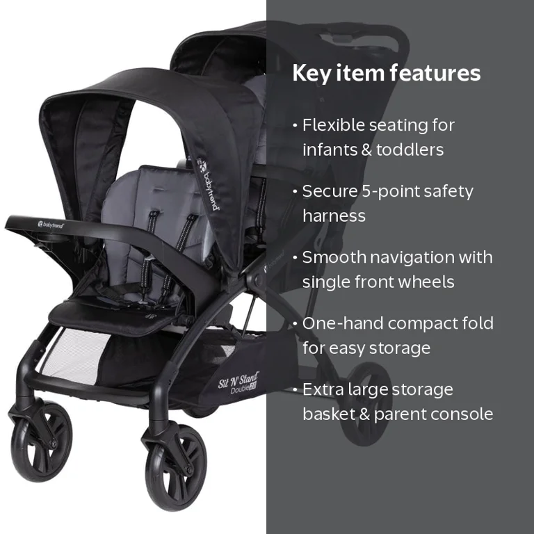 Baby Trend, Sit N' Stand Double 2.0 Stroller, Dash Black, Compact