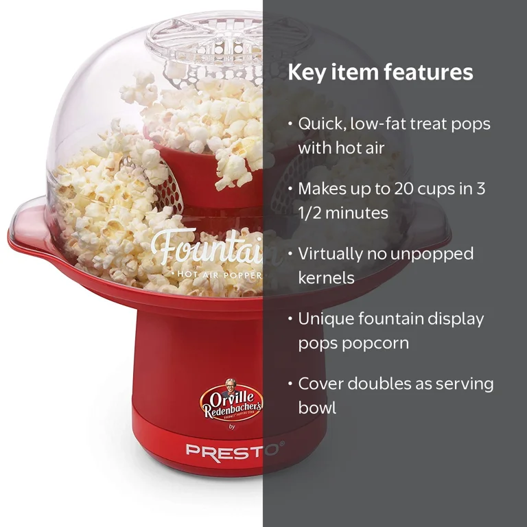Presto, Hot Air Fountain Popper, 04868, Pops up to 20 cups in 3¬Ω