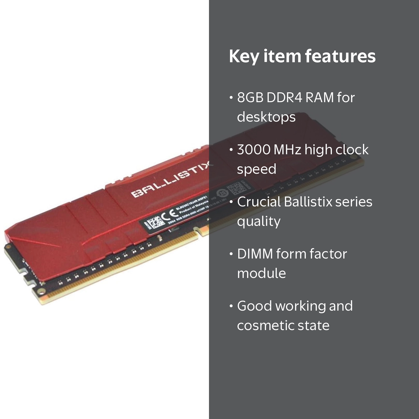 Crucial Ballistix 8GB DDR4 PC4-24000 3000 MHz DIMM Gaming RAM