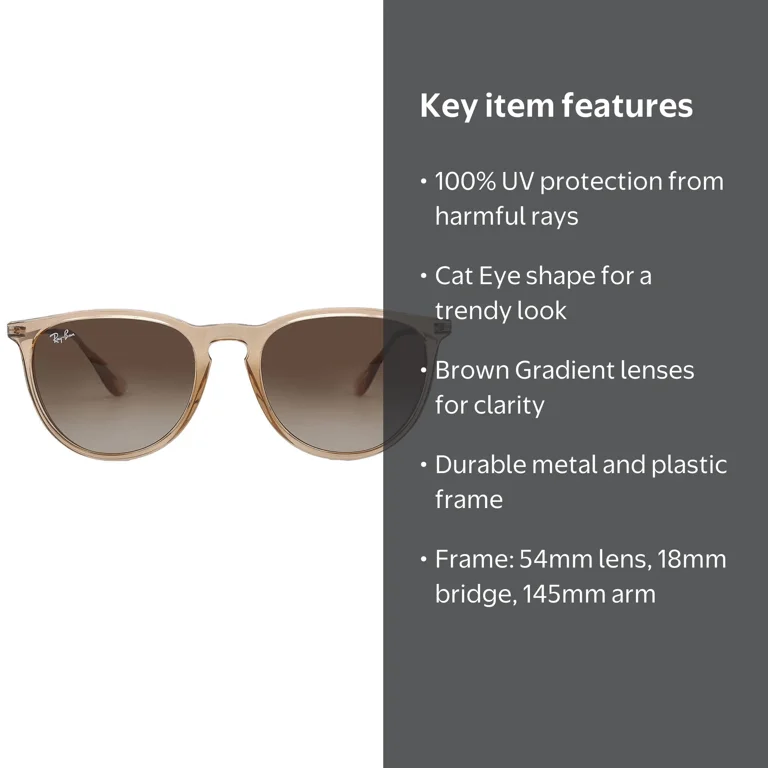 Ray Ban Erica Color Mix Ladies Sunglasses, Cat Eye Shape, Brown