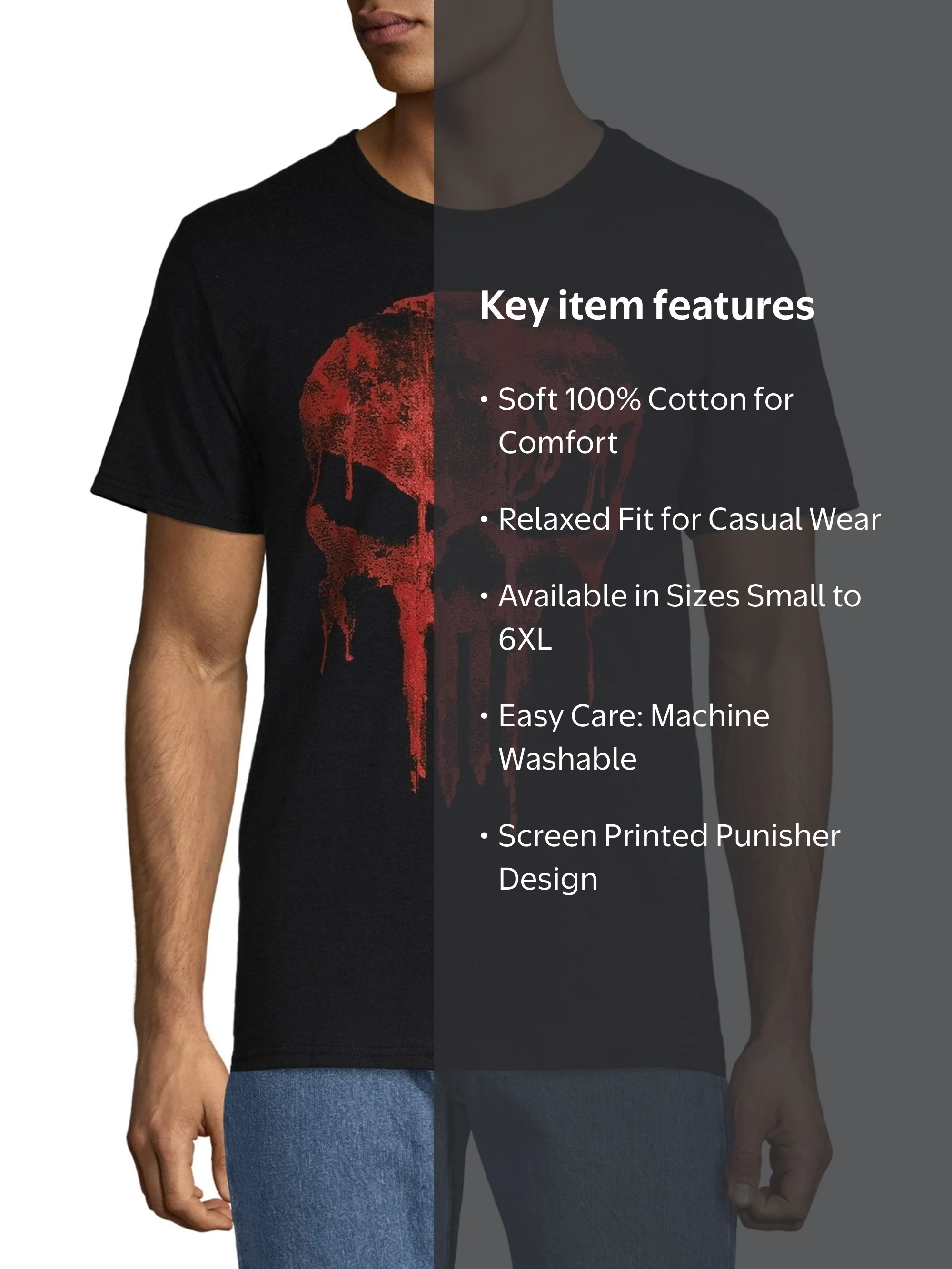 Marvel Punisher Seeing Red Men's and Big Men's Graphic Tee Shirt