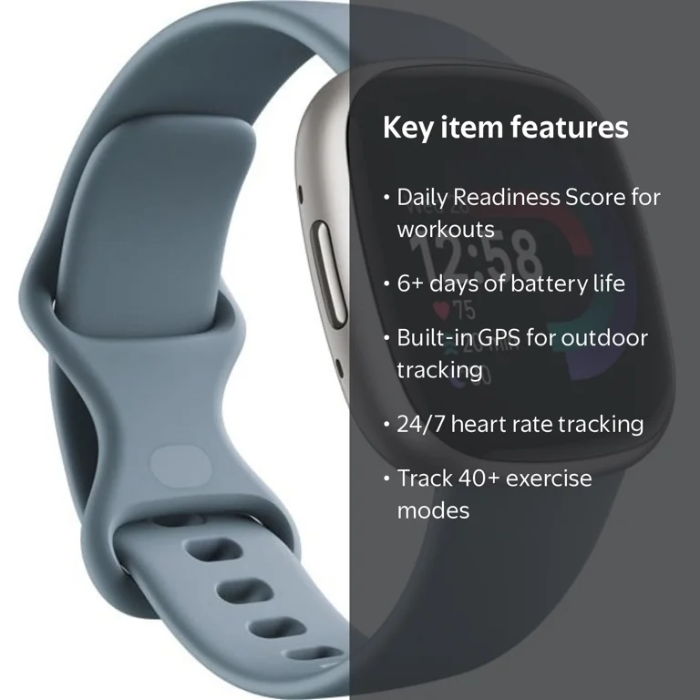 Google Fitbit, Fitbit Versa 4, Blue Watch Band, Silver Aluminum