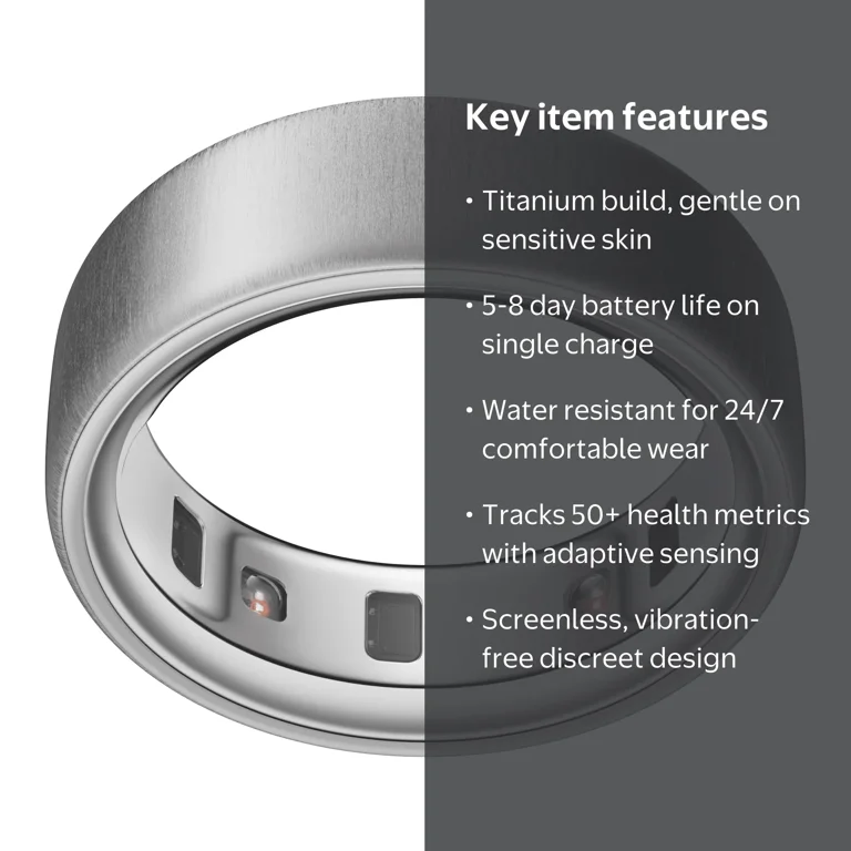 Oura Ring 4, Brushed Silver, Size 10, Smart Wearable, Sleep