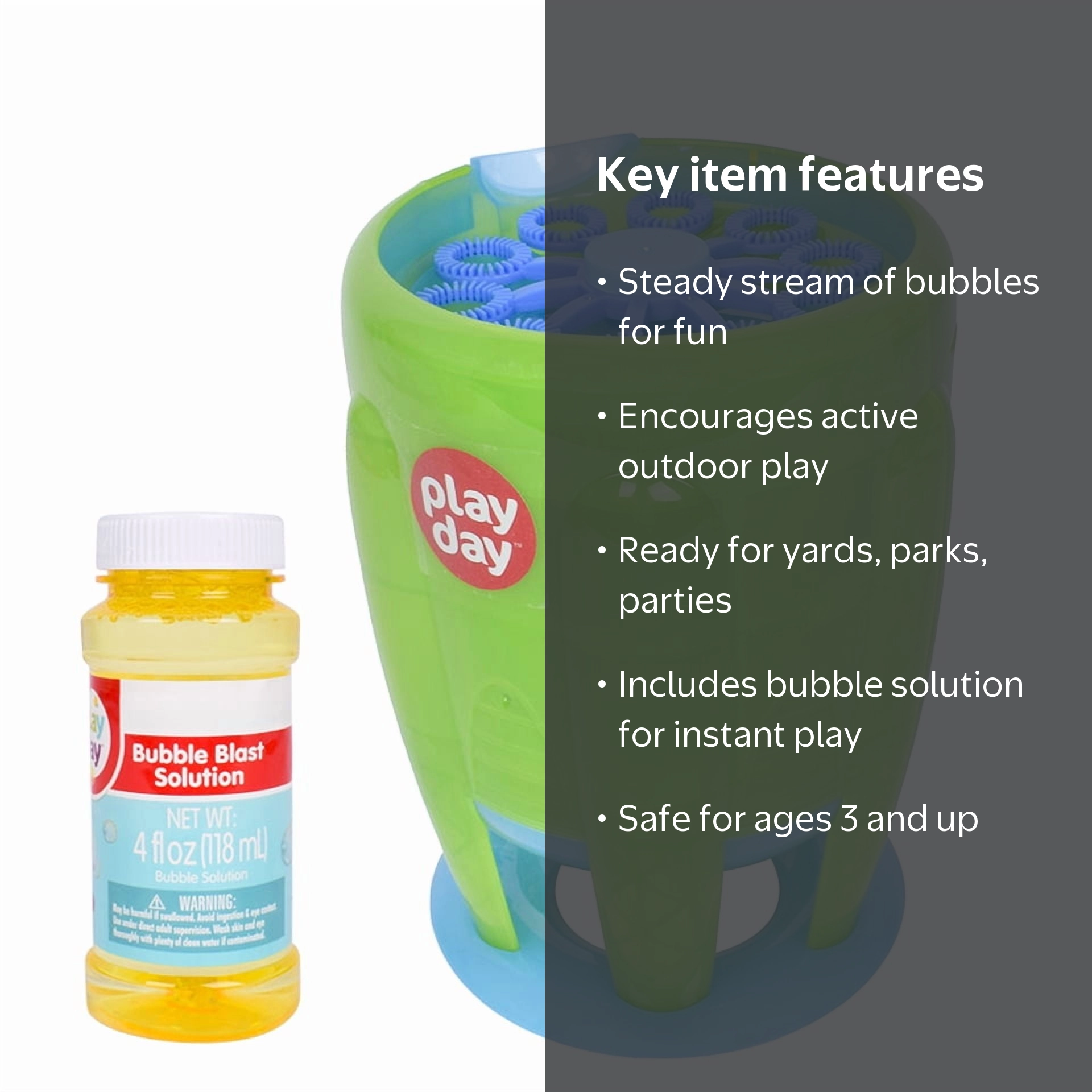 Play Day Bubble Jet Bubble Blowing Machine with 4 oz Bubble