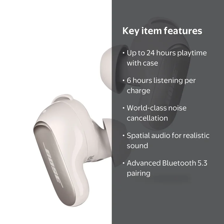 Bose, QuietComfort Ultra Earbuds, Noise Cancelling, White Smoke