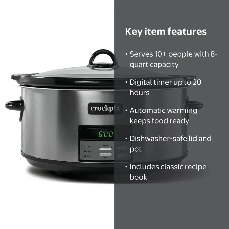 Crock-Pot, Slow Cooker, 8 quart, Programmable, Black Stainless