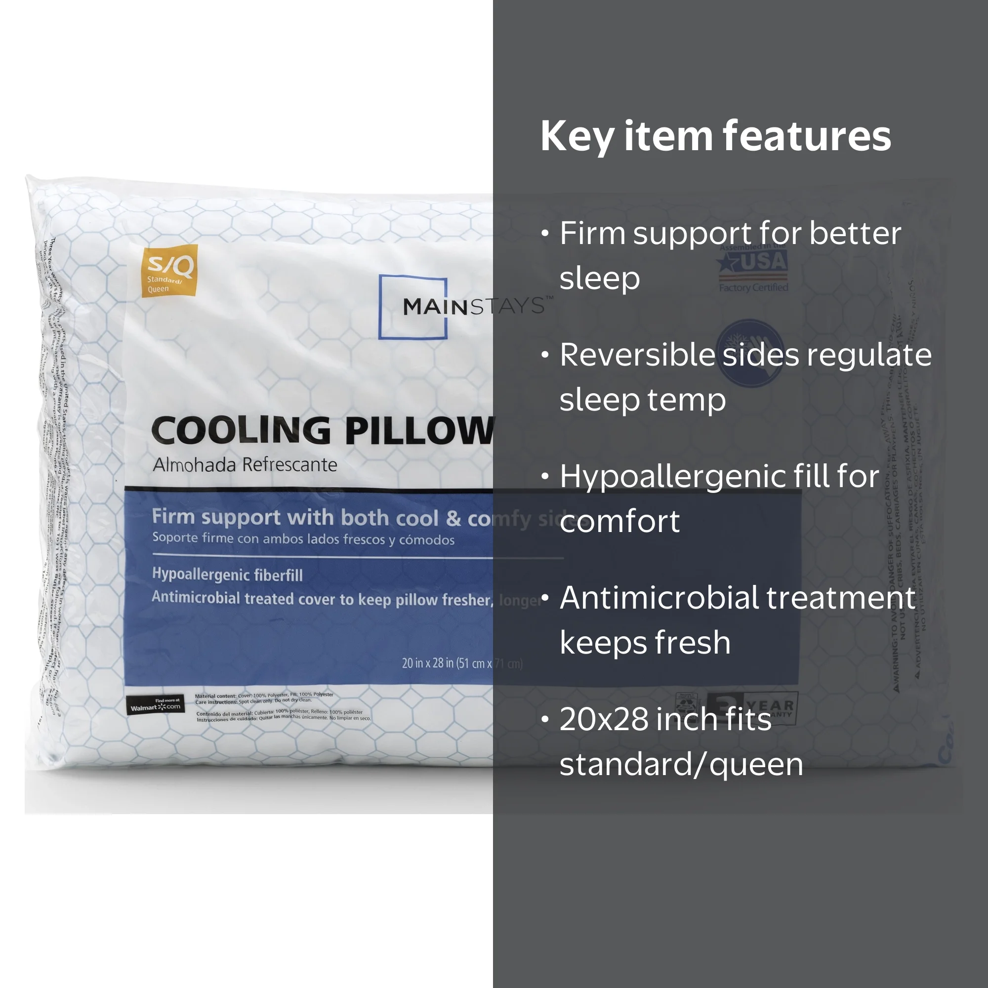 Mainstays Cooling Bed Pillow, Standard/Queen - Walmart.com