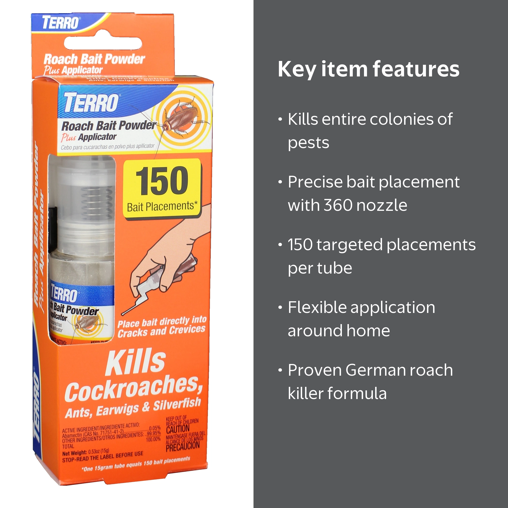 TERRO Roach Bait Powder Plus Applicator for Cracks Crevices Indoor