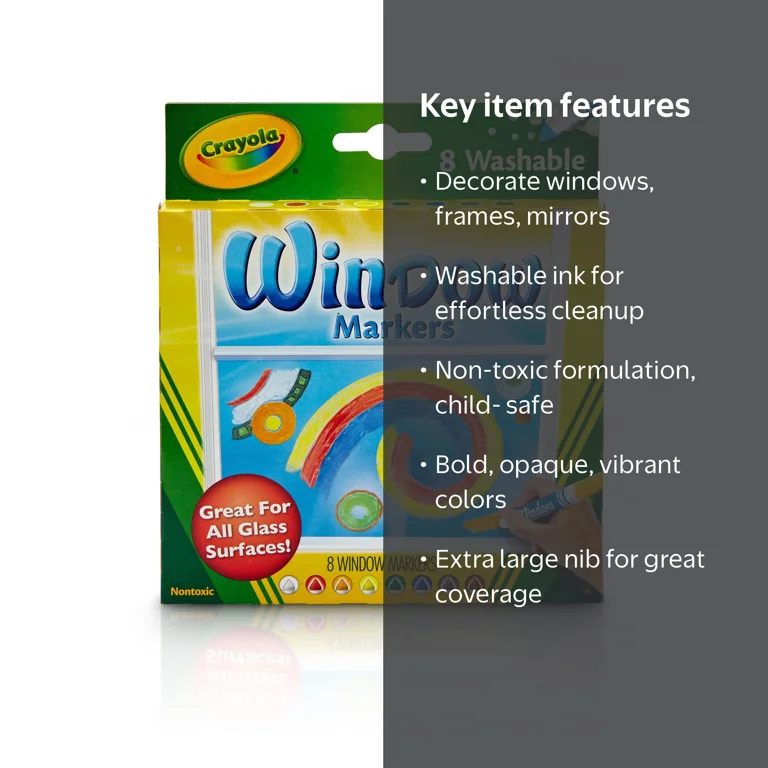 Crayola Kids Assorted Colored XL Washable Window Markers, 8 Count