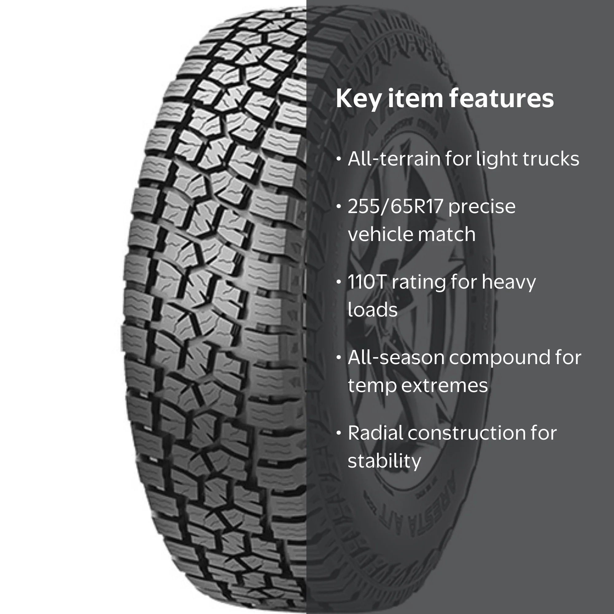 Arisun Aresta A/T ZG06 All Terrain Tire 255/65R17 110T AT for