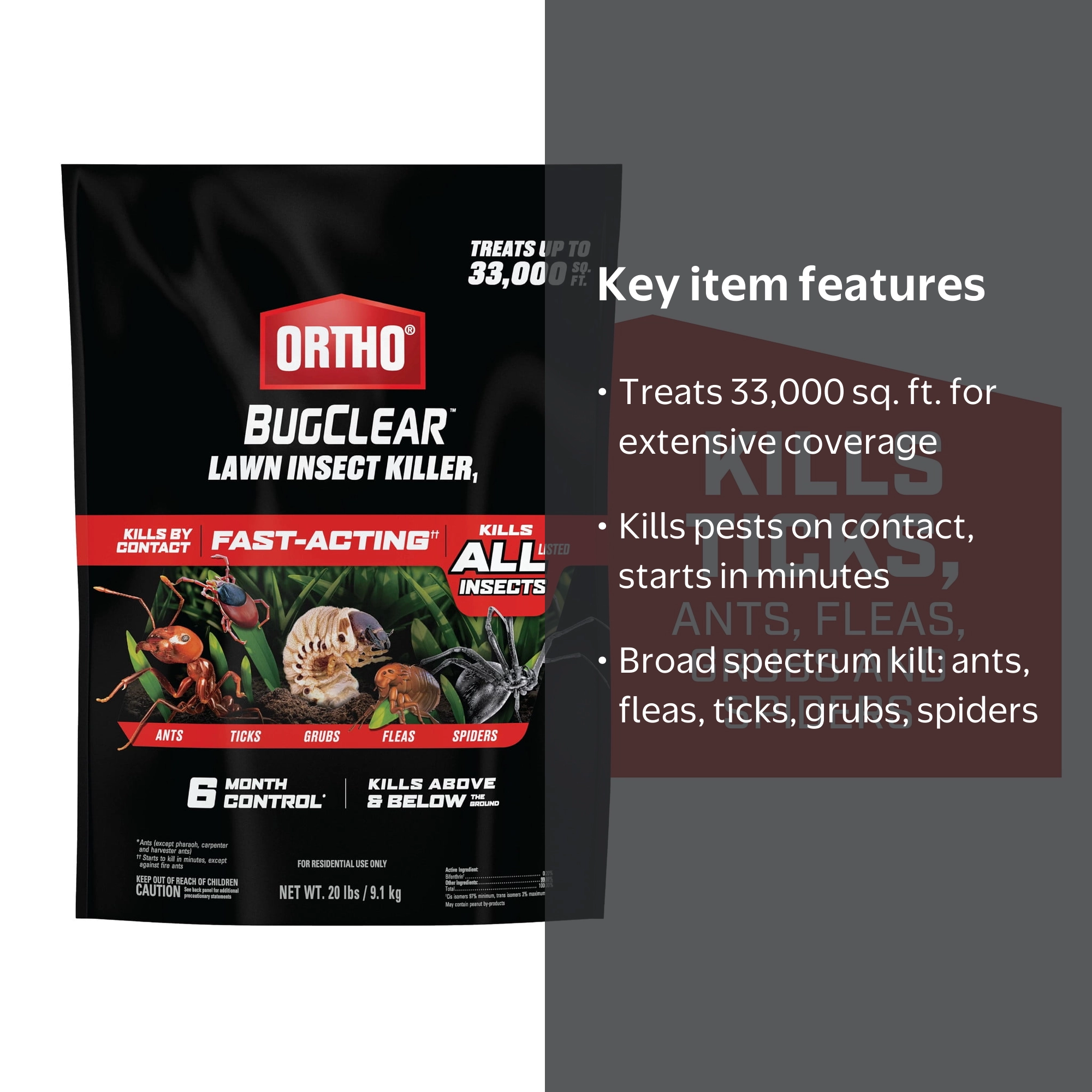 Ortho BugClear Lawn Insect Killer Granules, 20 lb, Kills Ants