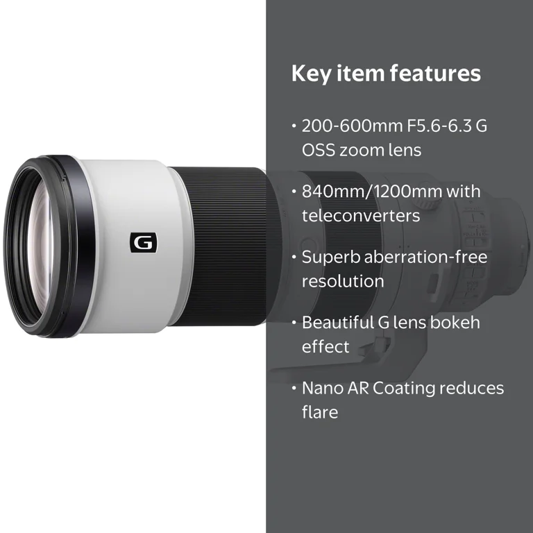 Sony FE 200-600mm F5.6-6.3 G OSS Telephoto Zoom Lens, SEL200600G