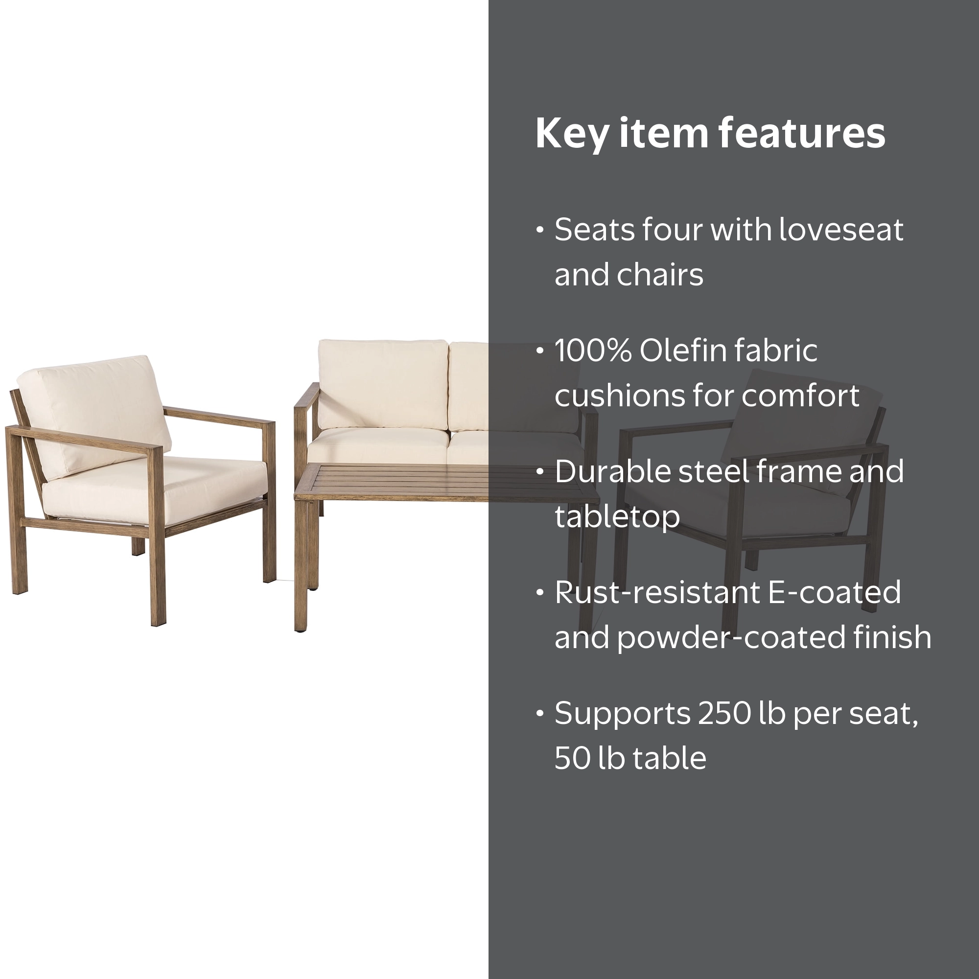 Mainstays Dashwood 4-Piece Outdoor Conversation Set, Cream