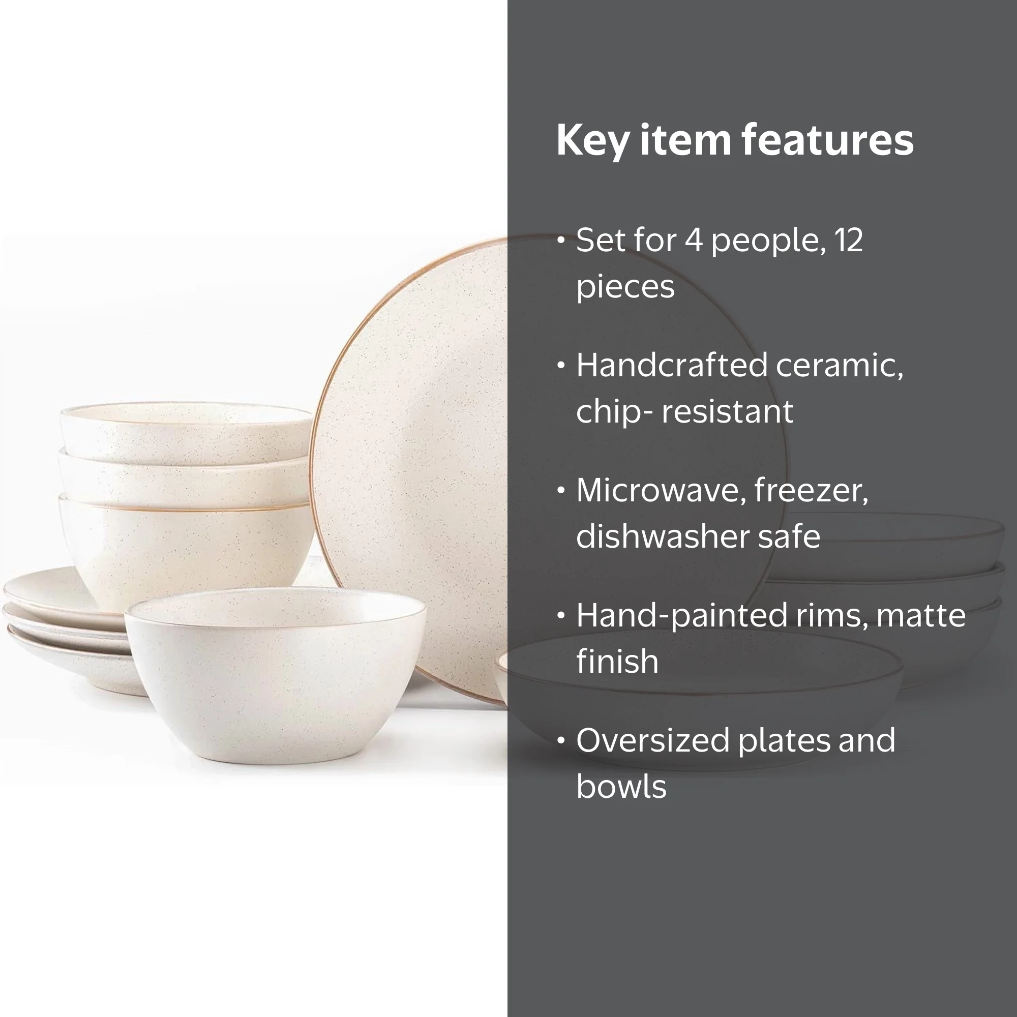 Maison Neuve Riverside 12-Piece Dinnerware Set for 4, Hand Crafted