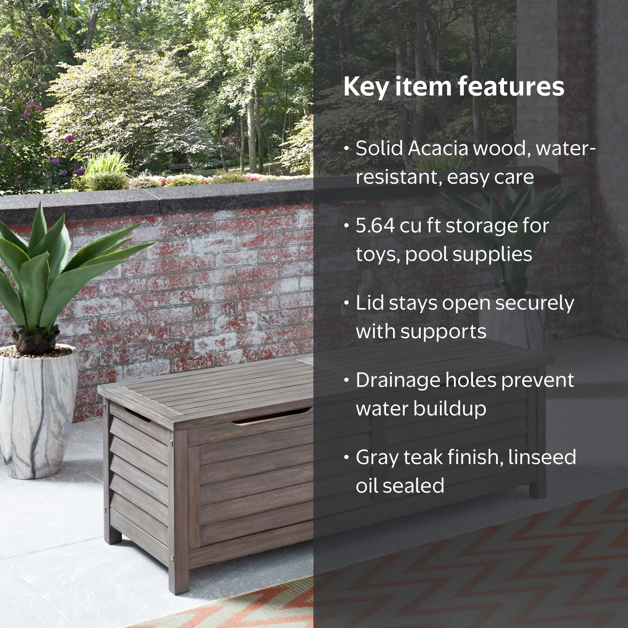 Homestyles Maho Acacia Wood Outdoor Deck Box, Patio Pool Storage