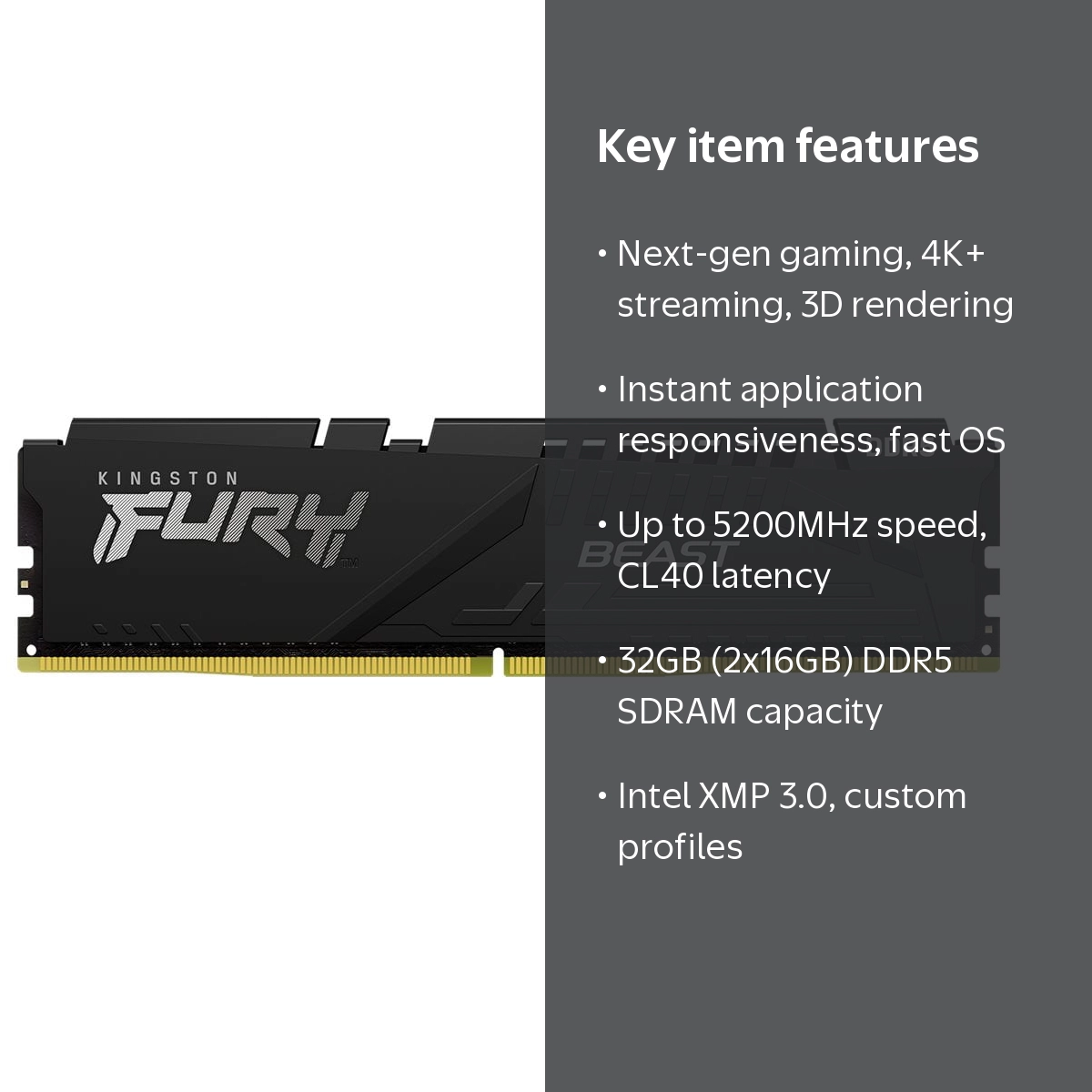 Kingston, DDR5 SDRAM Memory, 32GB (2 x 16GB) KF552C40BBK2-32, 5200