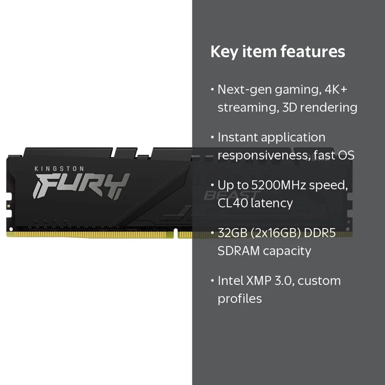 Kingston, DDR5 SDRAM Memory, 32GB (2 x 16GB) KF552C40BBK2-32, 5200
