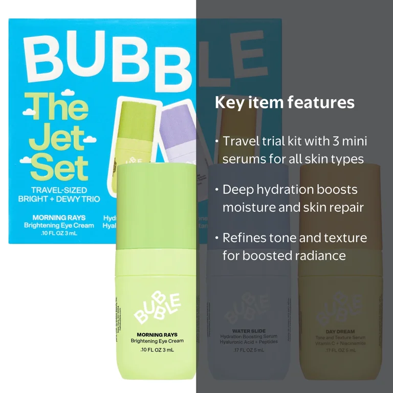 Bubble Skincare Jet Set Mini Serums Trio, Brightening, Hydration