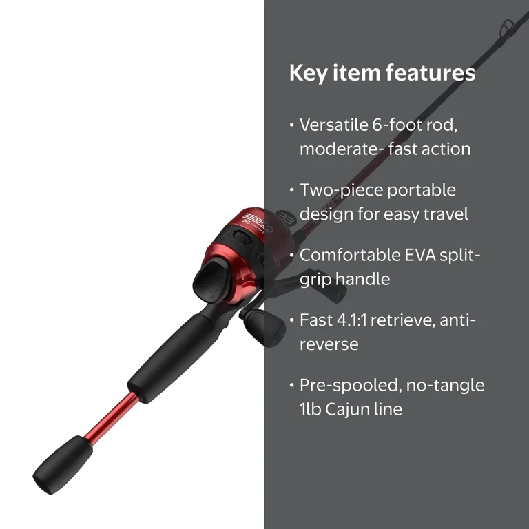 Zebco 33 CustomZ Spincast Reel and Fishing Rod Combo, 6-Foot, Red