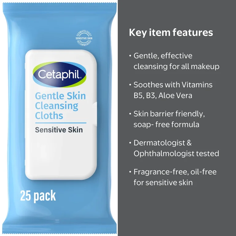 Cetaphil Gentle Skin Cleansing Cloths, 25 ct, Fragrance Free