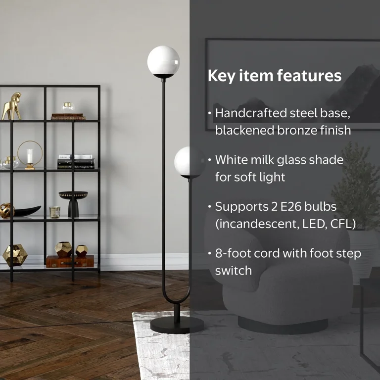Evelyn&Zoe Dufrene 2-Light Floor Lamp with Glass Shades, Blackened