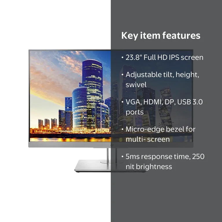 HP EliteDisplay E243 23.8 Inch IPS LED Backlit Monitor Silver