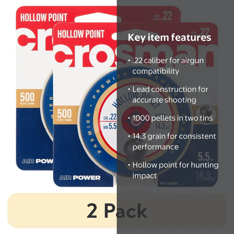 2 pack) Crosman Premier Hollow Point Pellets, .22 Cal., 14.3 Gr