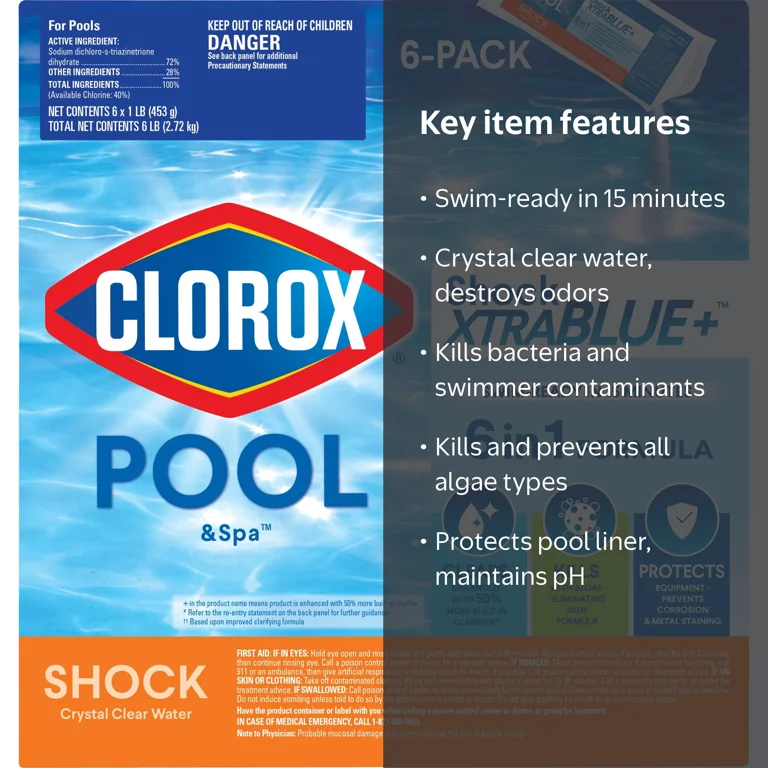 【bake keko様】専用・青360ｇ×2袋✨≪リクエスト特割特価≫ Clorox Pool&Spa Shock XtraBlue 6 pk, Fast Dissolving Blue Pool