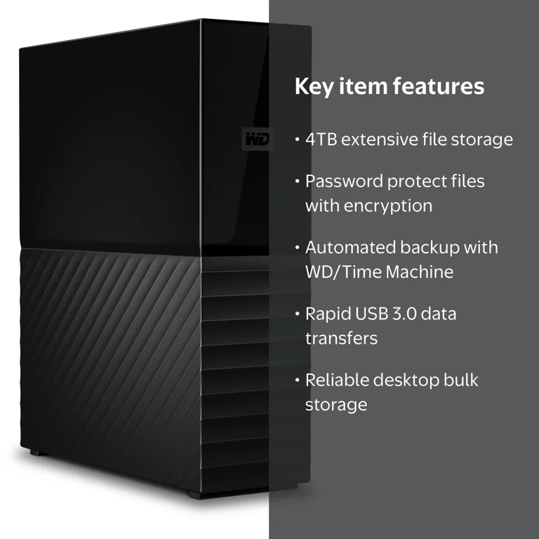 WD 4TB My Book Desktop External Hard Drive, USB 3.0, Password