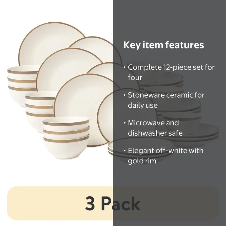 Thyme & Table Stoneware White Dinnerware Set - Walmart.com