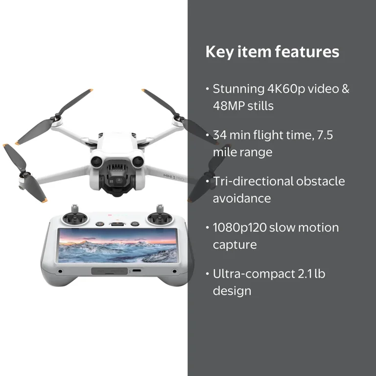 DJI Drone Mini 3 Pro with 4K60 Video, 48MP Stills, RC, 34Min