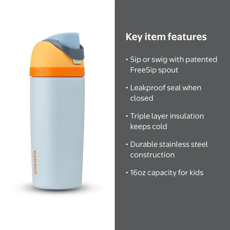 Owala Kids Stainless Steel Water Bottle, 16oz, Day Dreams