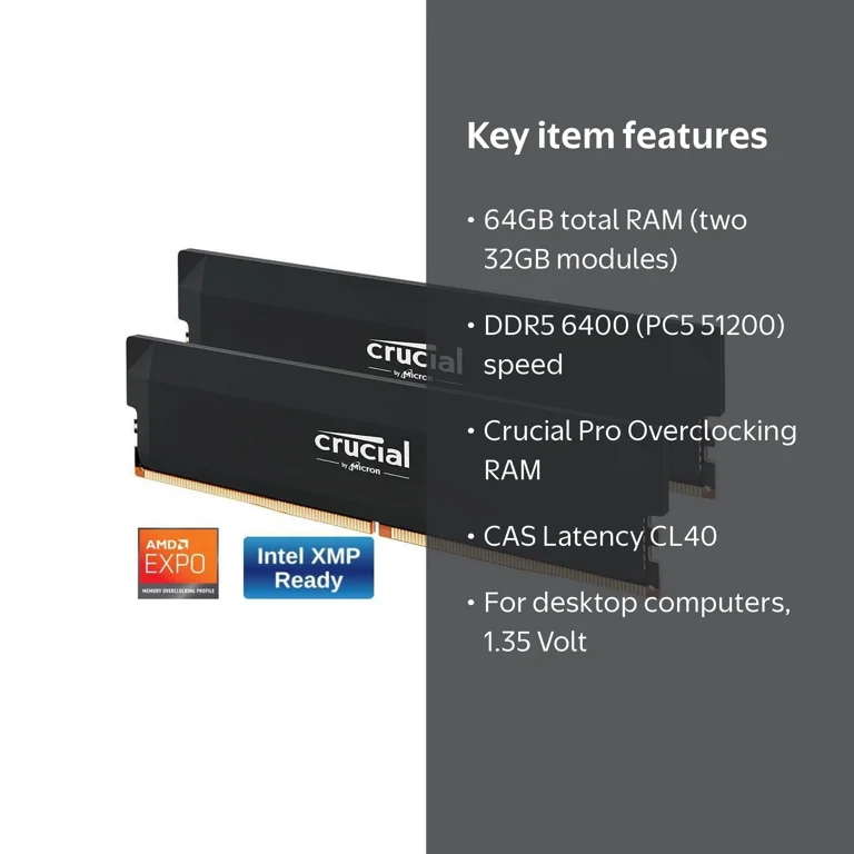 Crucial Pro Overclocking 64GB DDR5 6400 Desktop Memory