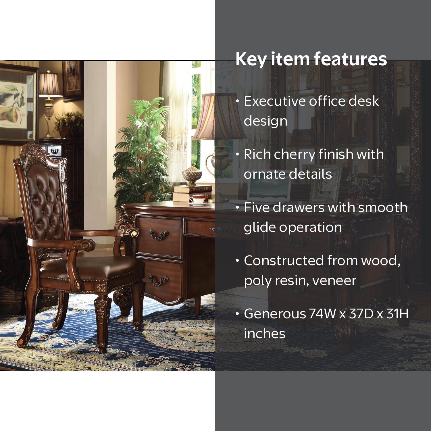 Acme Vendome Executive Desk, Cherry - Walmart.com
