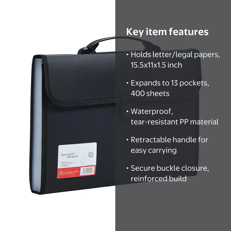 Fostbeen Legal Size 13 Pocket Accordion File, Durable Handle