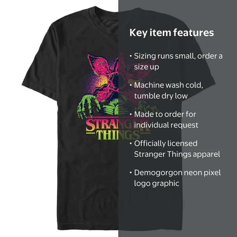 Netflix Men's Stranger Things Demogorgon Neon Pixel Logo T Shirt